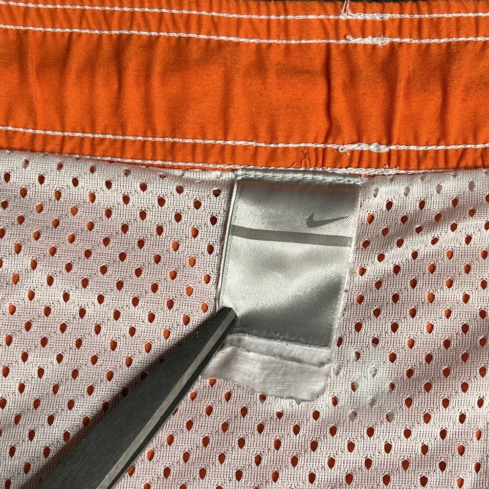 Vintage Y2K Nike Shorts Swim‎ Trunks Men L Orange Drawstring Mesh Lined Spellout